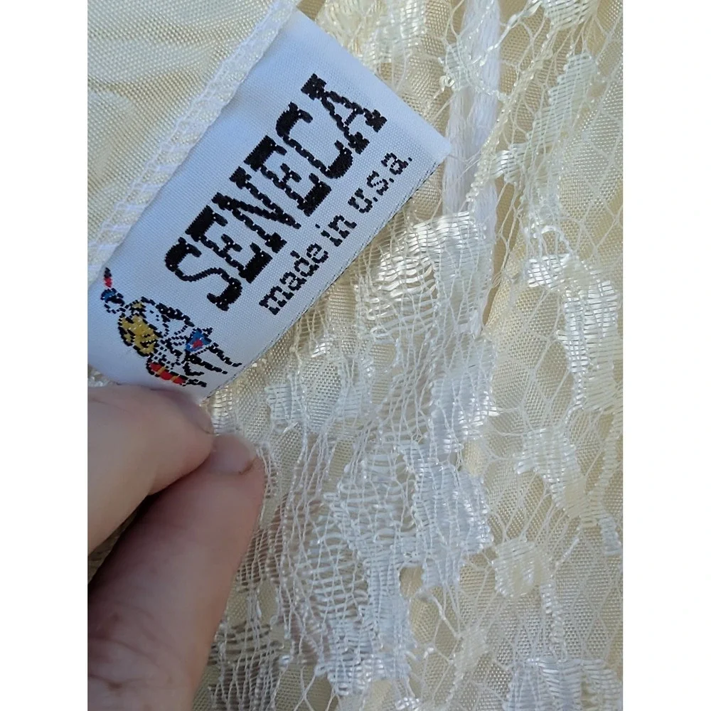 Vtg‎ Coquette Cream Lace Dress Handkerchief Hem Ruched Seneca Alternative Bride
